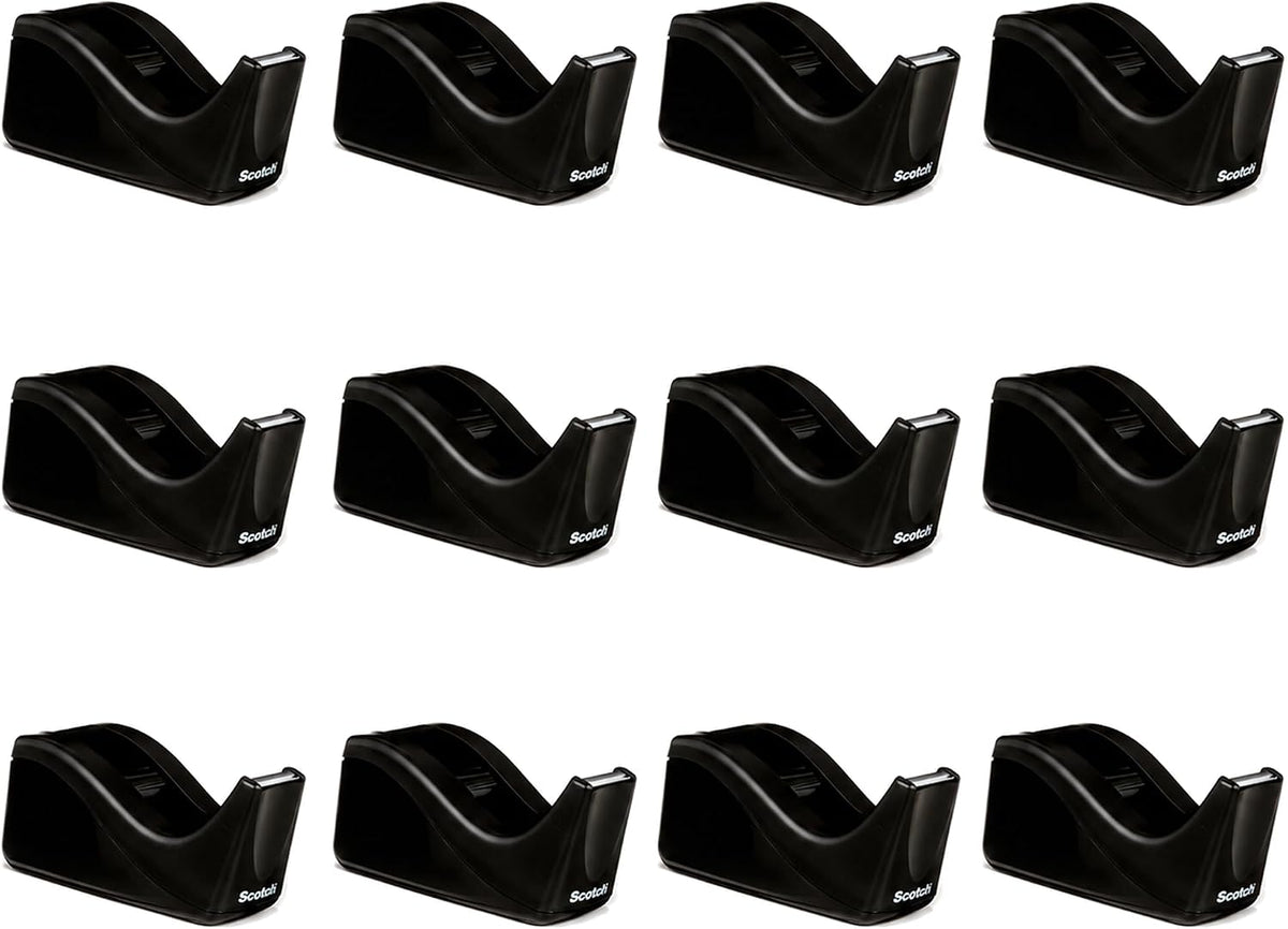 Scotch Desktop Tape Dispenser, Black, 12 Pack, Weighted Non-Skid Base