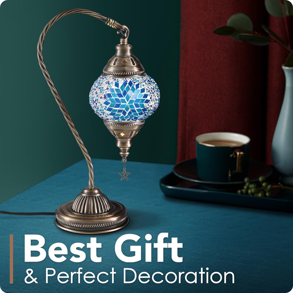 Yarra-Decor Turkish Moroccan Mosaic Glass Bedside Lamp (Blue2)