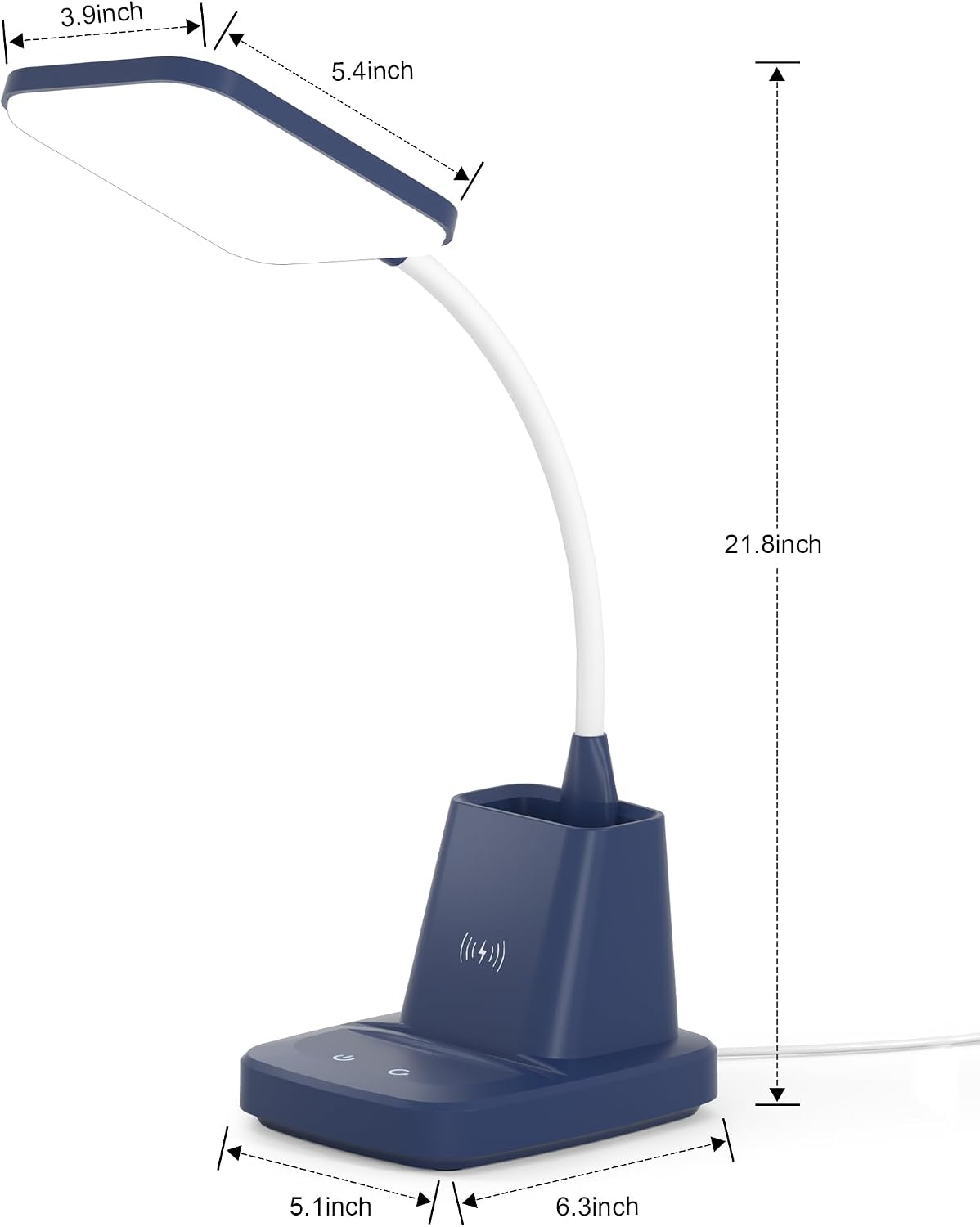 LED Desk Lamp with 10W Wireless Charging & Pen Holder, Navy Blue