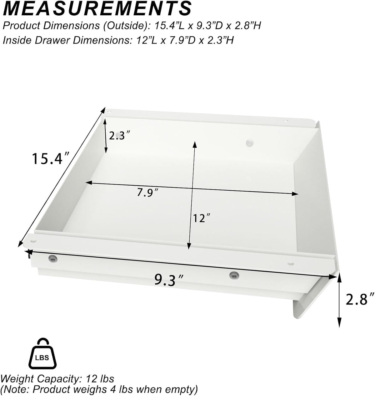 White Under Desk Mounted Sliding Drawer with 60 Degree Tilt Panel to pull out...