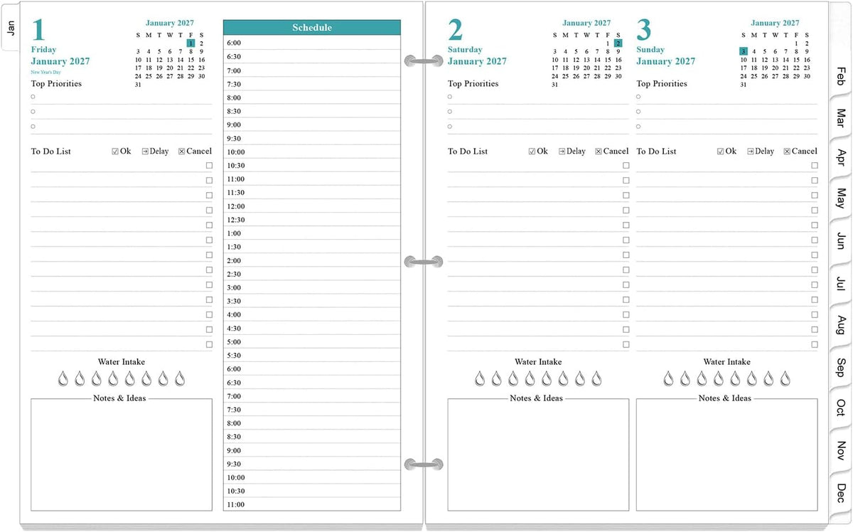 2027 Planner Refill - One Page Per Day, 3-Hole Daily & Monthly Planner Refill...