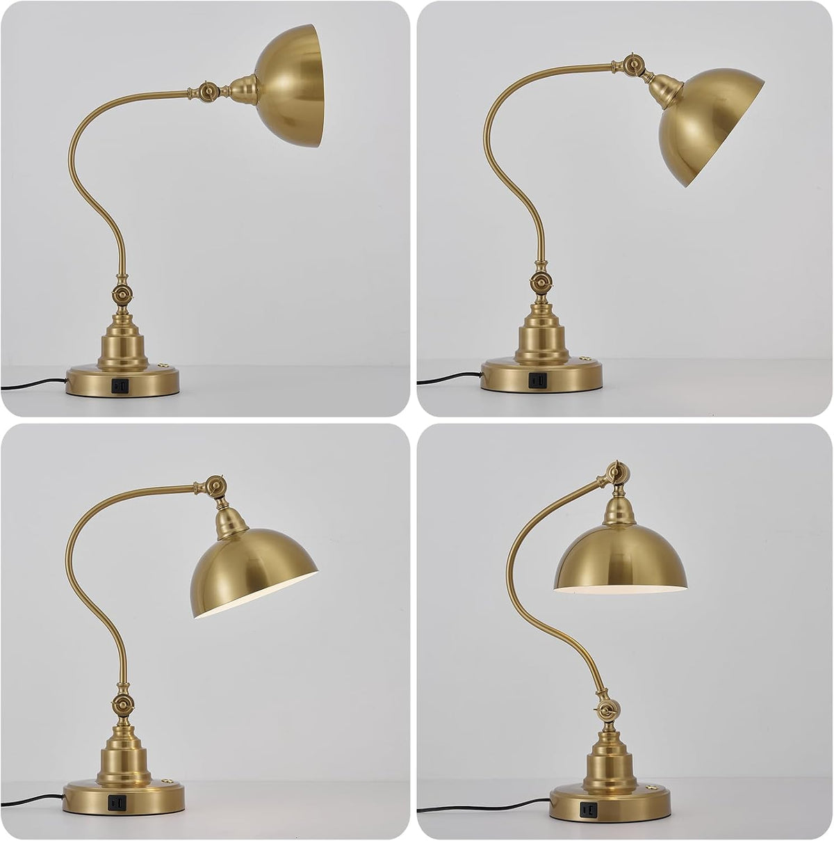 Fetason Dimmable Touch Control Gold Desk Lamp with Swing Arm Charging Port