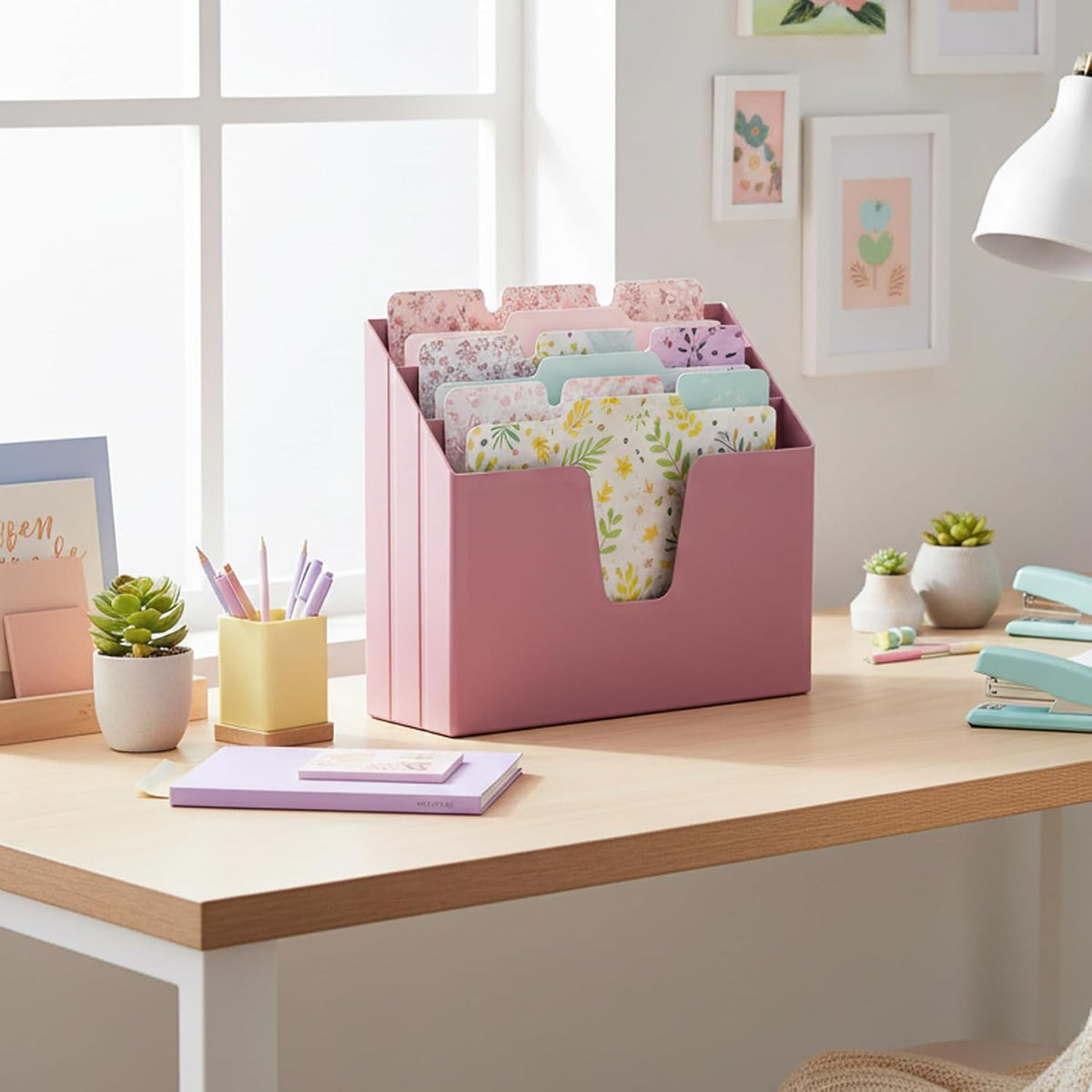 Acrimet Horizontal Triple File Folder Organizer Sorter, Letter Size, Pink