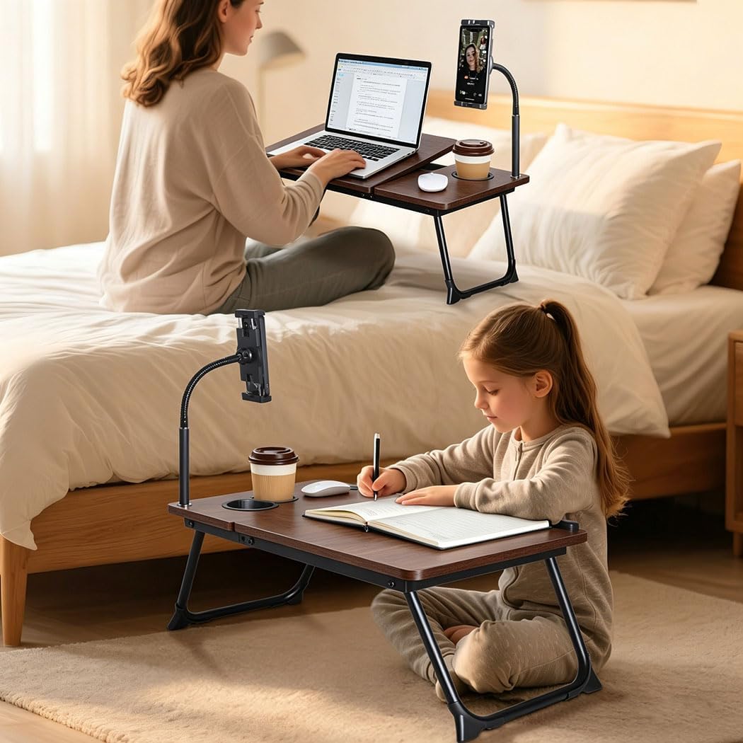 wishacc Lap Desk for Bed, Foldable Laptop Bed Tray Table with Independent Adj...