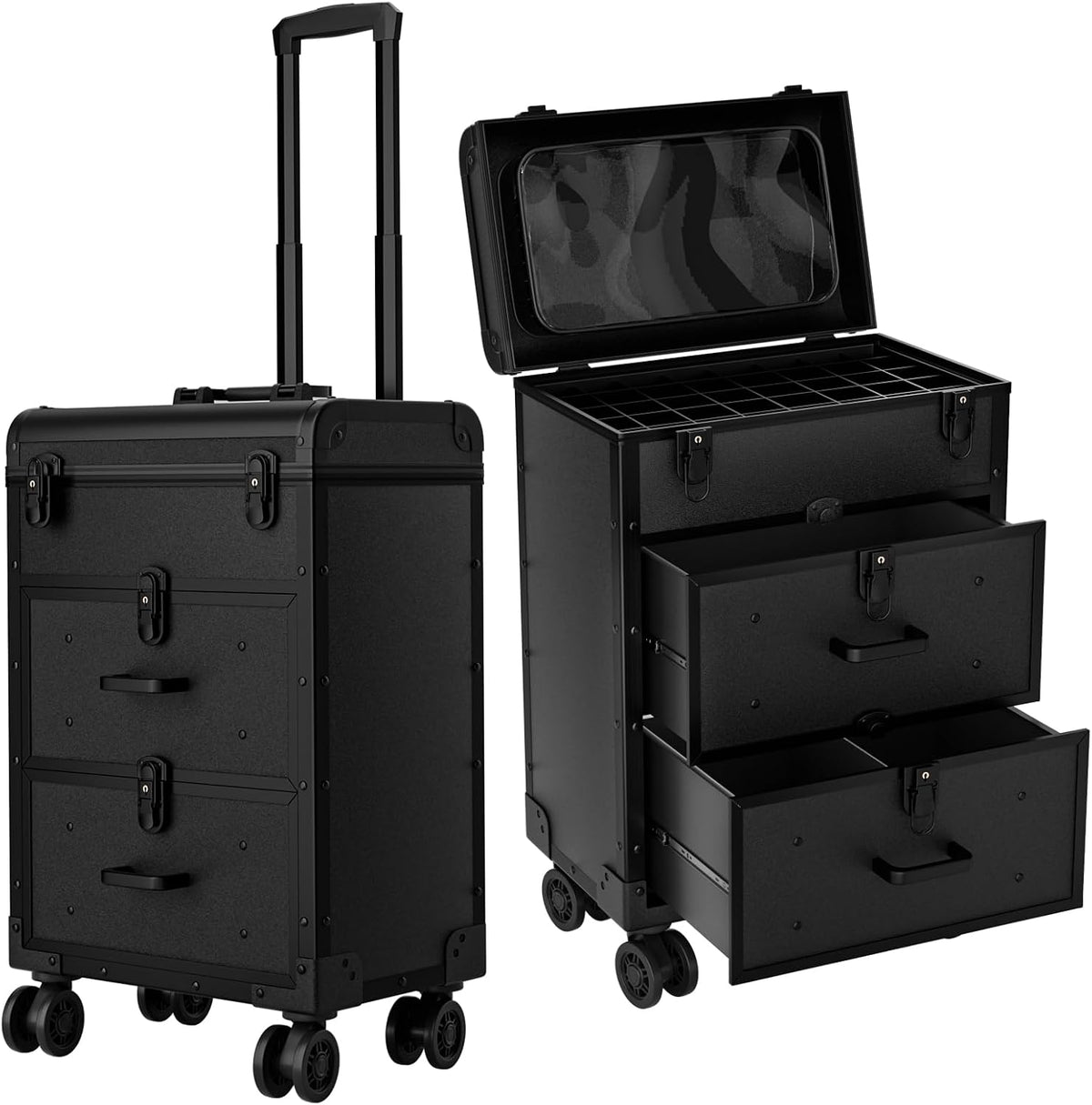 3 in 1 Rolling Makeup Train Cosmetology Case on Wheel, Medium