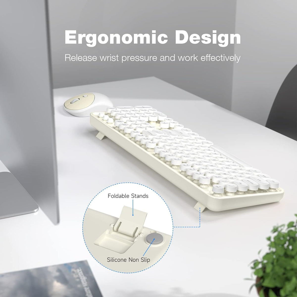 KNOWSQT Wireless Keyboard and Mouse Combo - White-Milky Full-Sized 2.4 GHz 10...