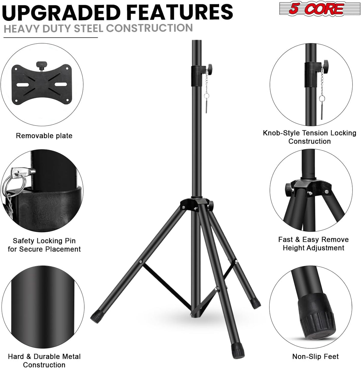 5 Core Speaker Stands Pair Adjustable PA DJ Heavy Duty w 35mm Mount Insert