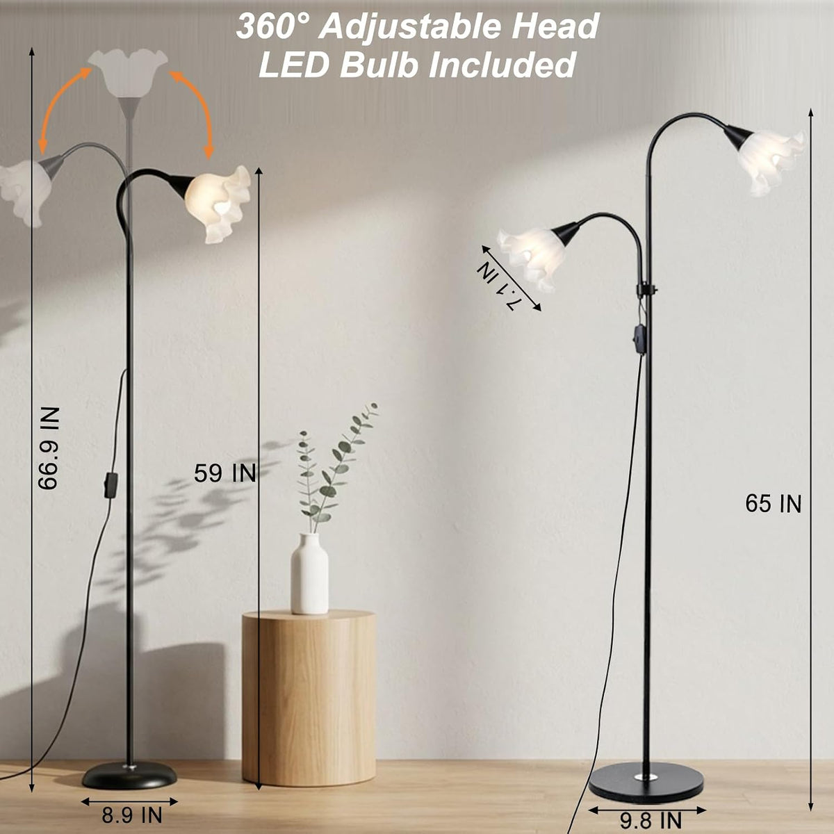 Flower Floor Short Lamp Adjustable Height Bendable Standing Corner Lamps
