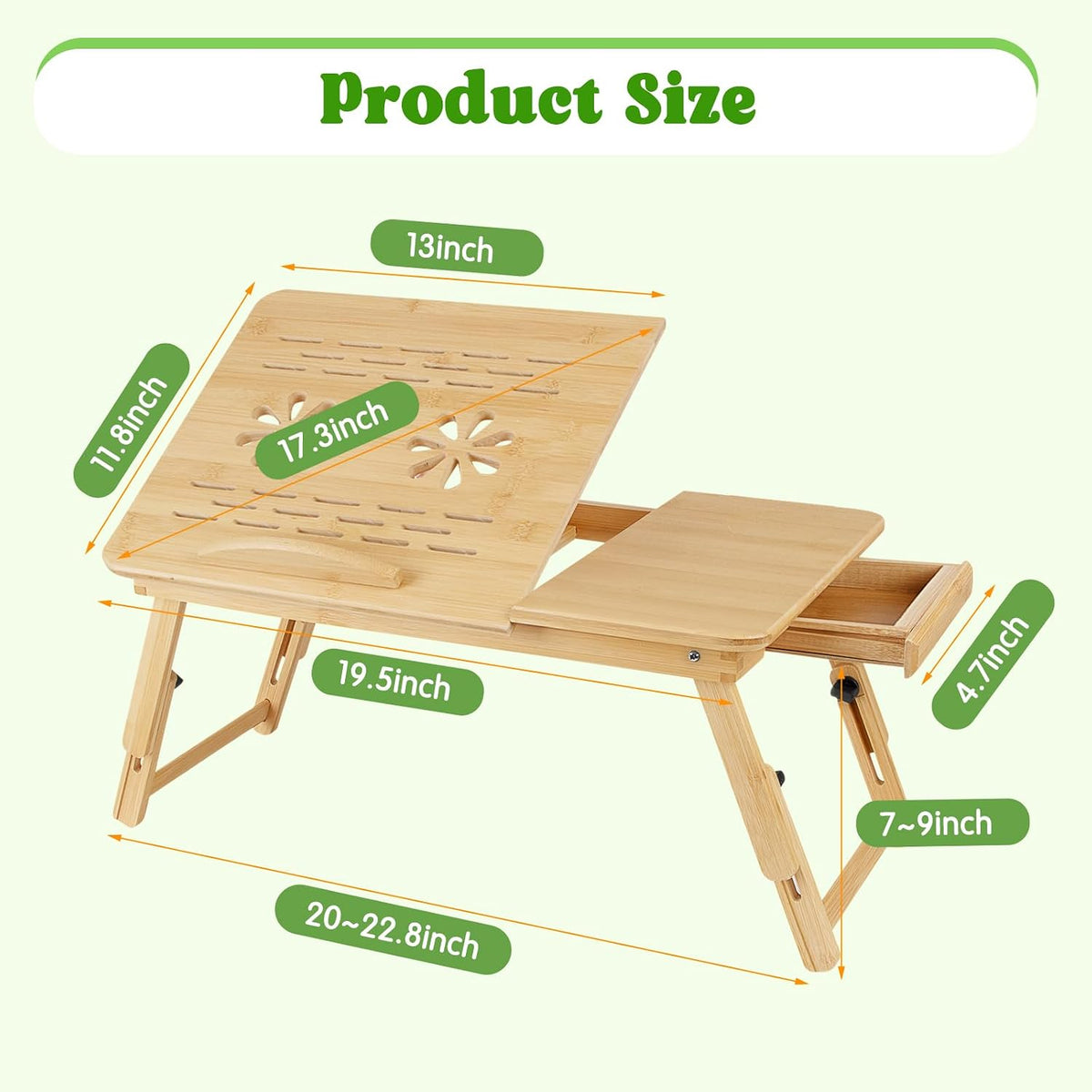 Bamboo Bed Desk, Lap Desk for Adults, Laptop Stand for Bed, Bed Table Tray
