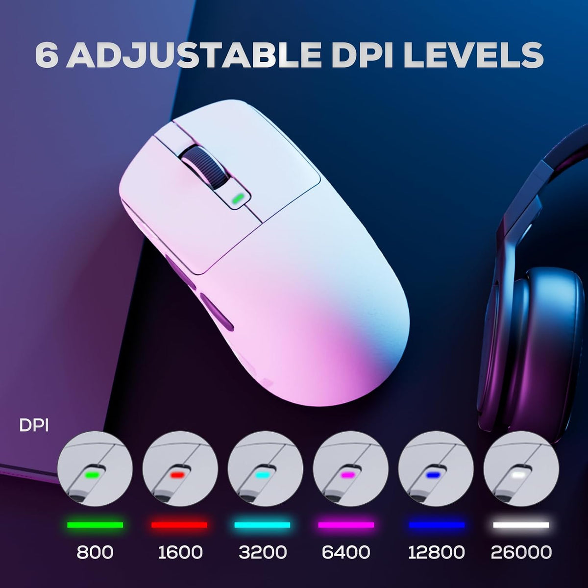 RK ROYAL KLUDGE M3 Wireless Gaming Mouse with 47g Ultra-Lightweight, White