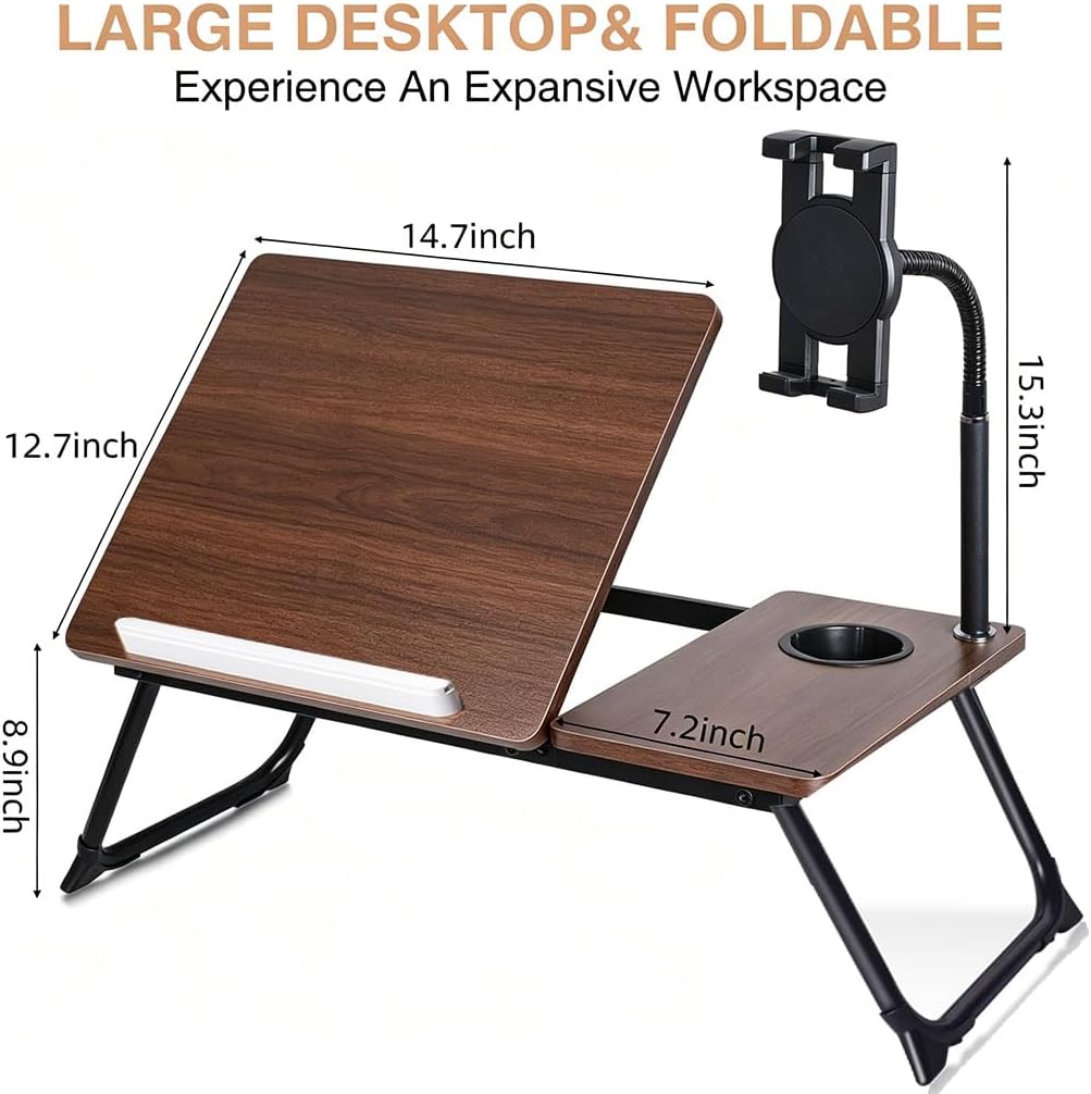wishacc Lap Desk for Bed, Foldable Laptop Bed Tray Table with Independent Adj...