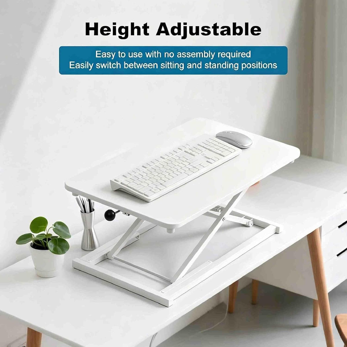 Height Adjustable Standing Desk Converter Keyboard Riser 23.6 Inch White