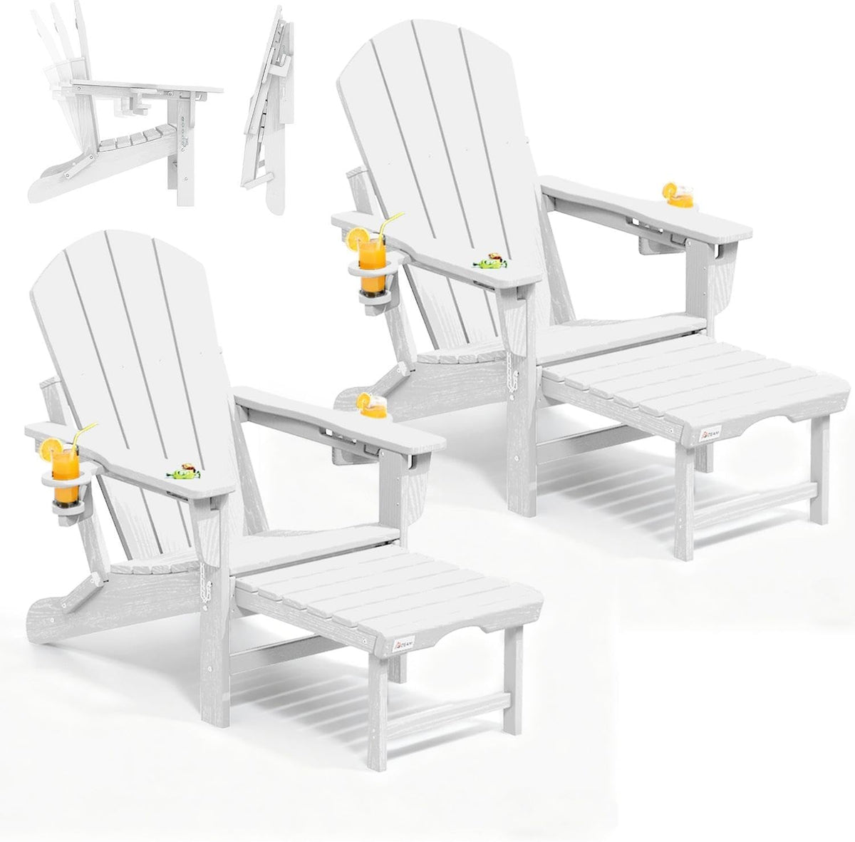 Mdeam HDPE Folding Adirondack Chairs Set of 2, 3-Position 400 lbs, White