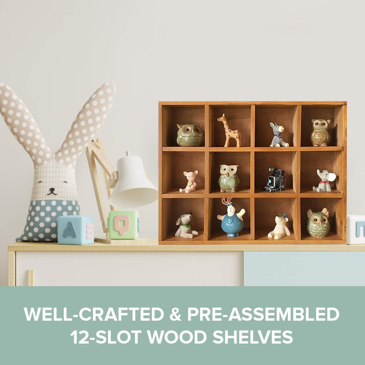 Primo Supply 12-Slot Wood Display Cabinet 12 x 15.5 Square Cubby Shelf Organi...