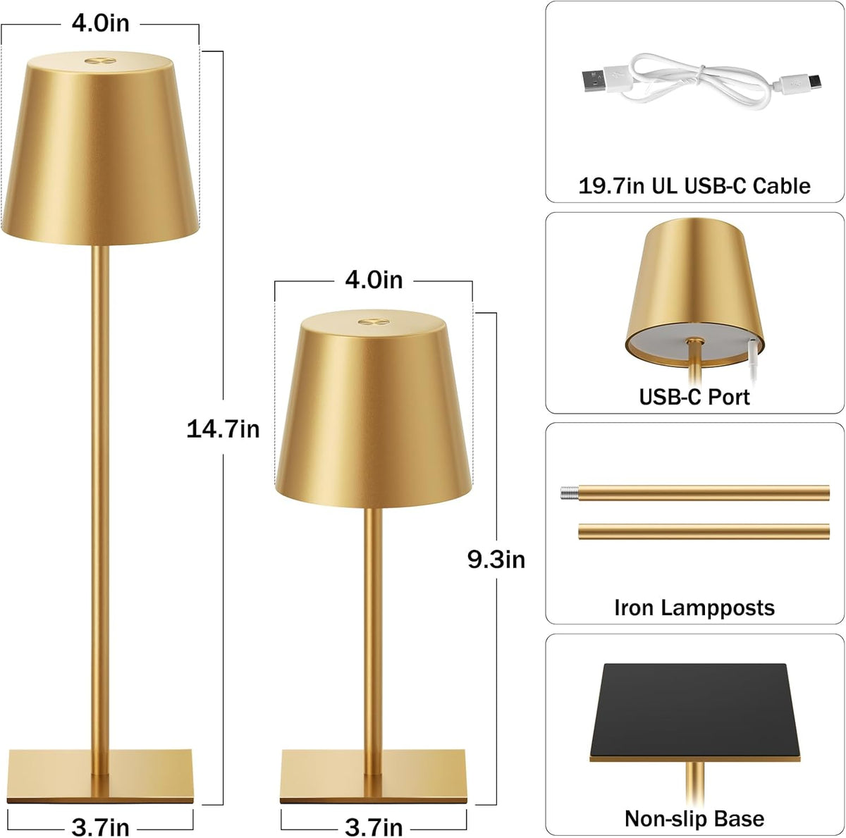 Kakanuo Gold Cordless Rechargeable Table Lamp, 4 Pack Portable Desk Lamp with...