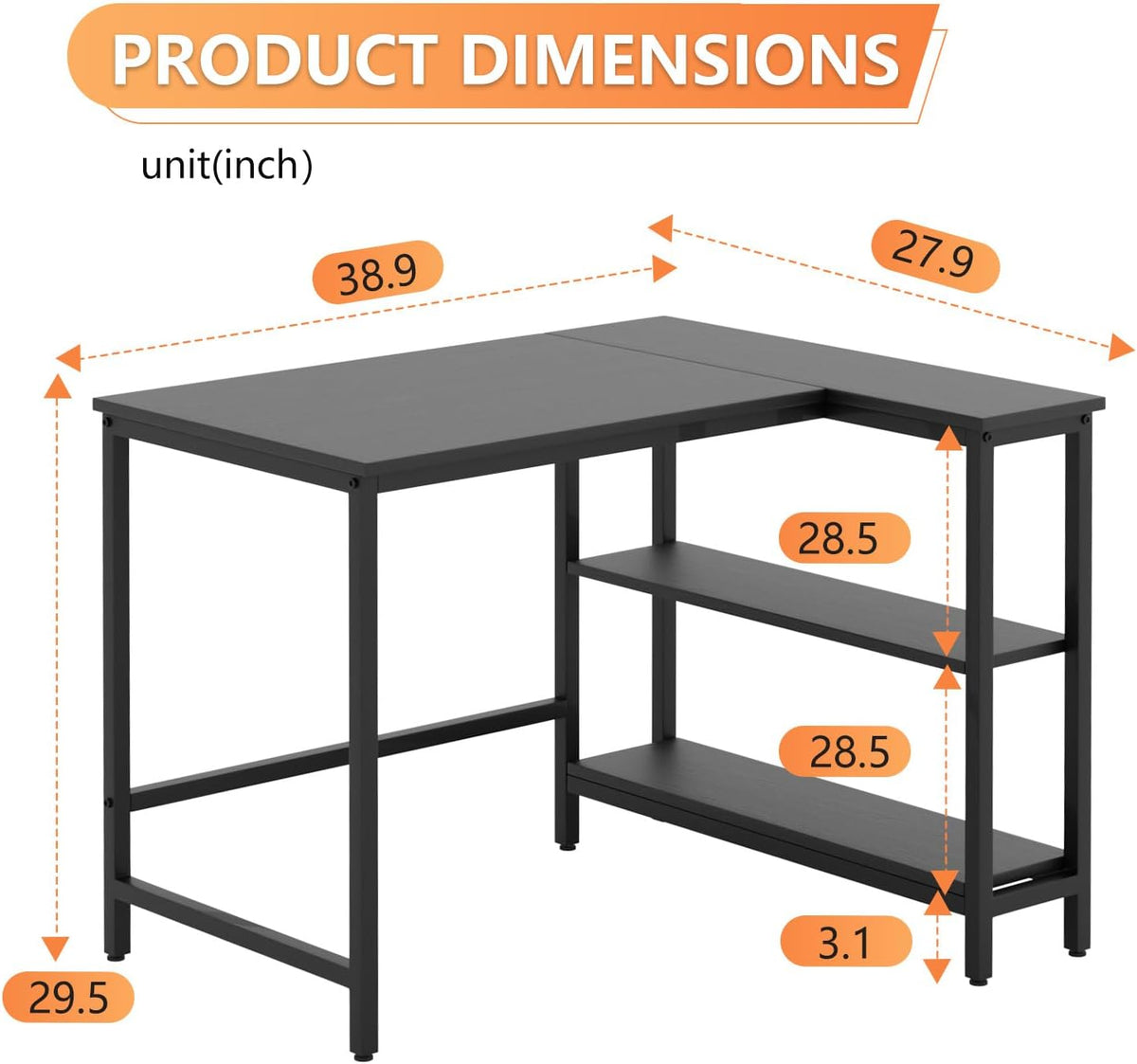 FDW L-Shaped Gaming Desk 39 Inch Computer Desk Corner Desks with Reversible S...