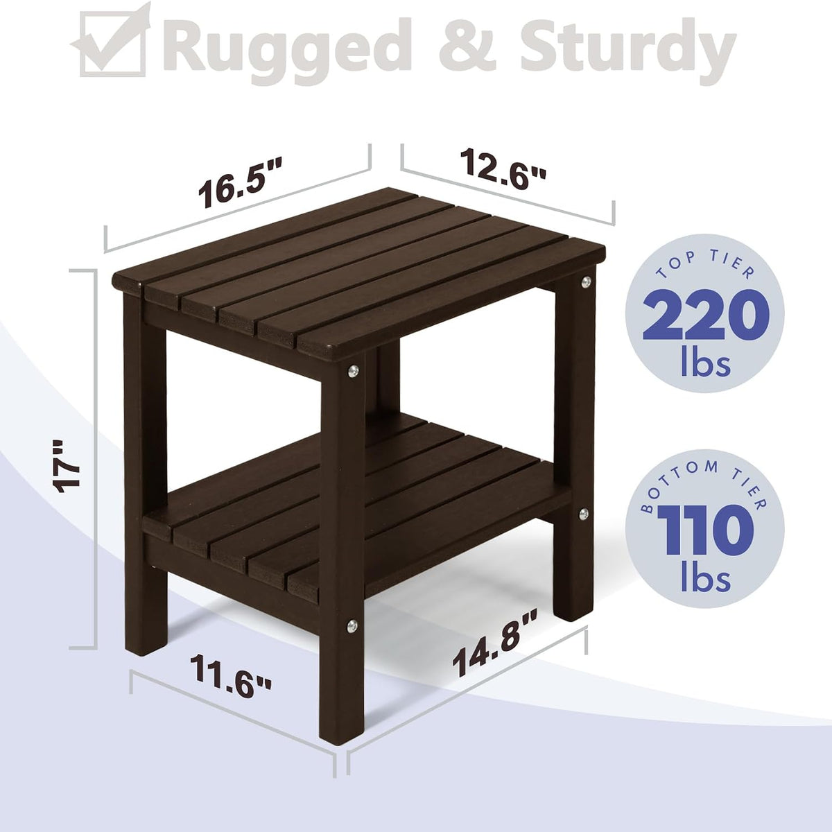 PASAMIC Outdoor Side Table, 2-Tier Storage Patio Side Table, HDPE Adirondack ...