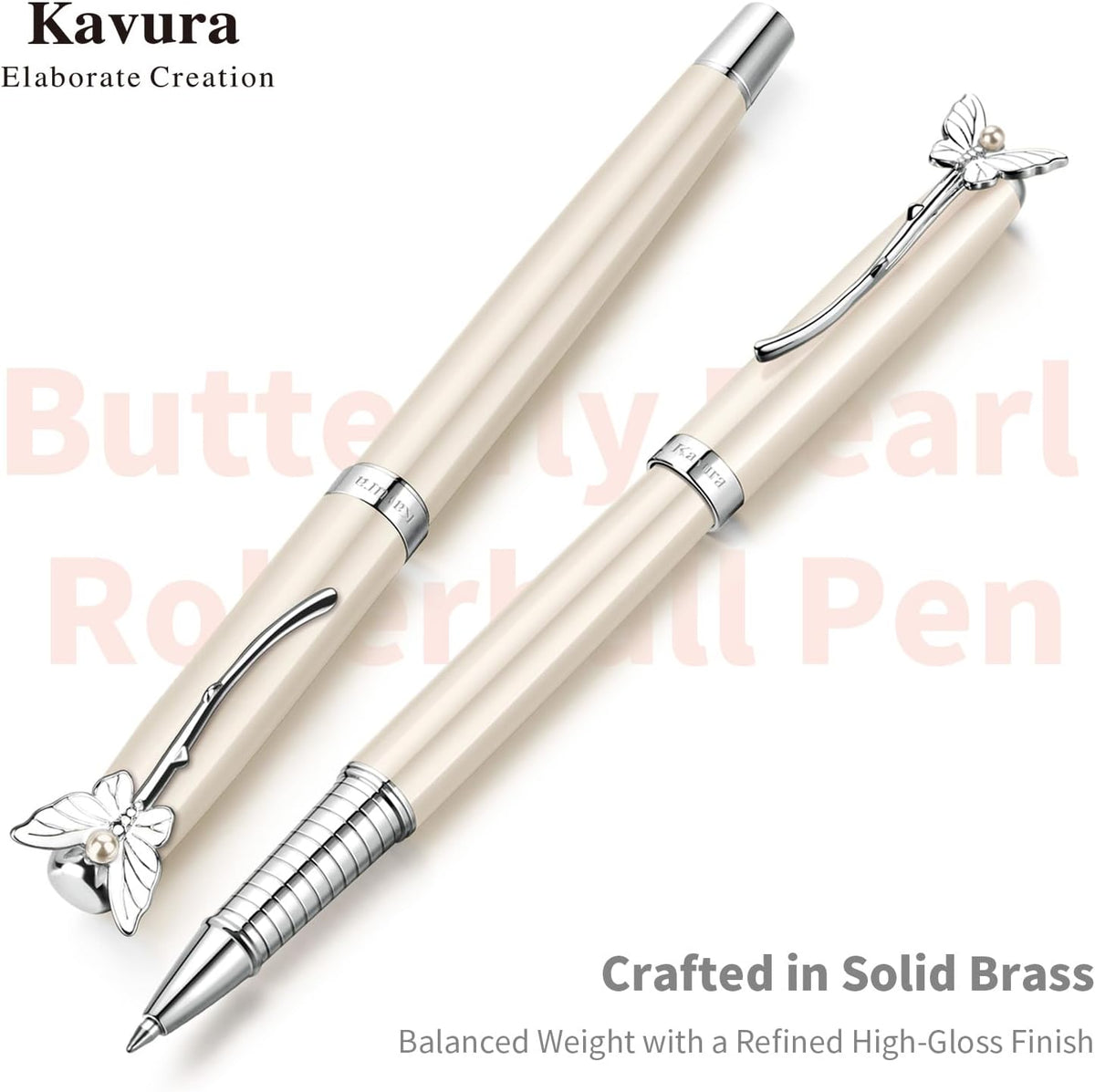 Butterfly & Pearl Rollerball Pen Gift Set for Women,Pearl White