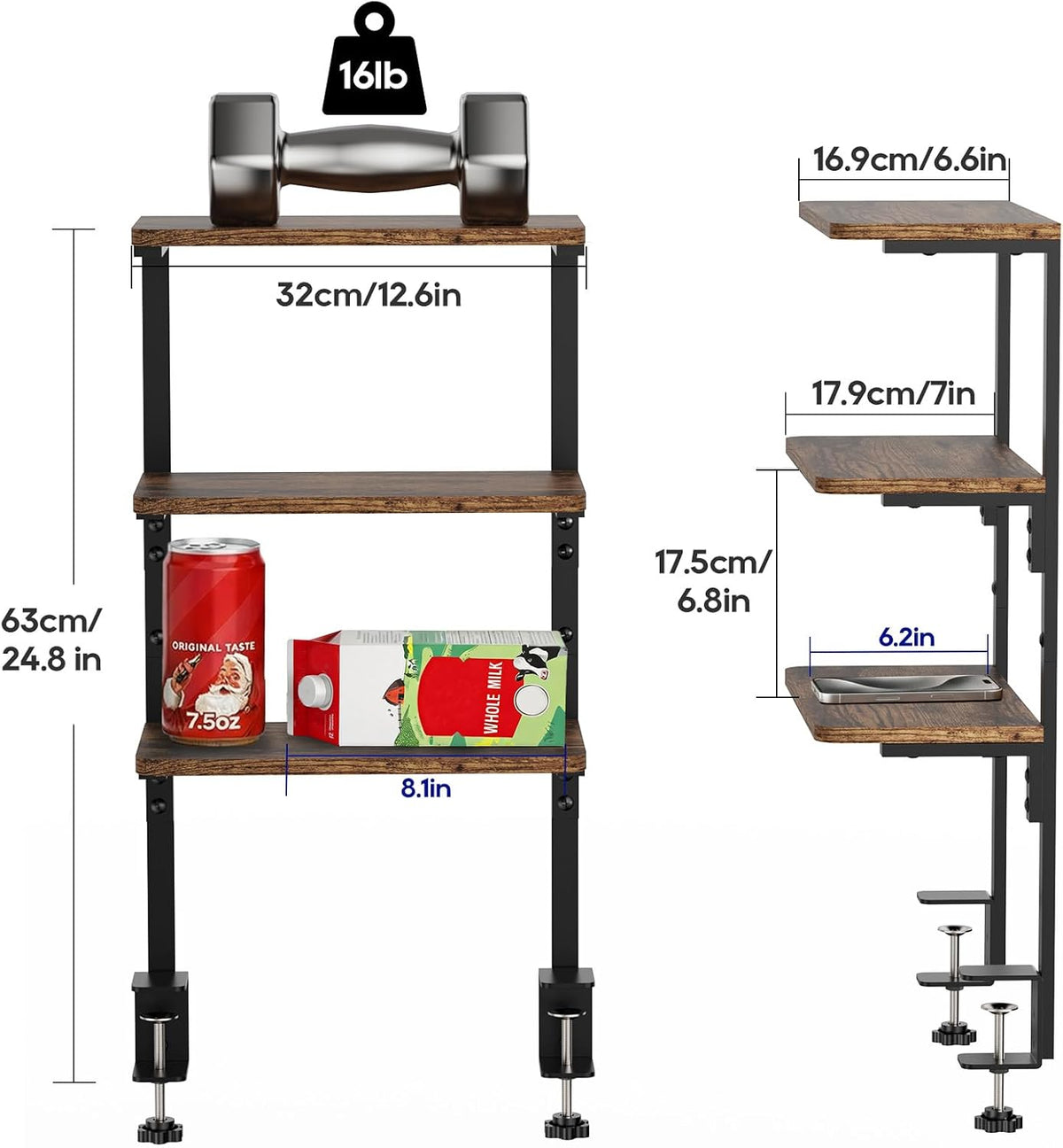 3-Tier Desk Shelf, Adjustable Clamp-On Desktop Organizer