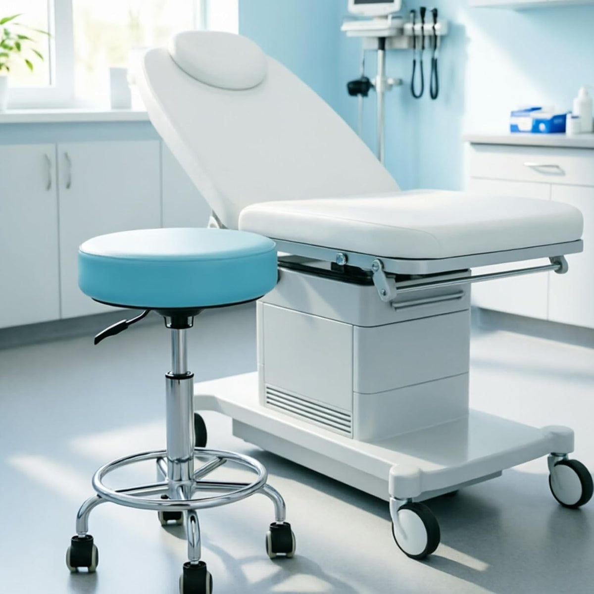 500lbs Heavy-Duty Adjustable Rolling Stool with Wheels & Foot pedal ring