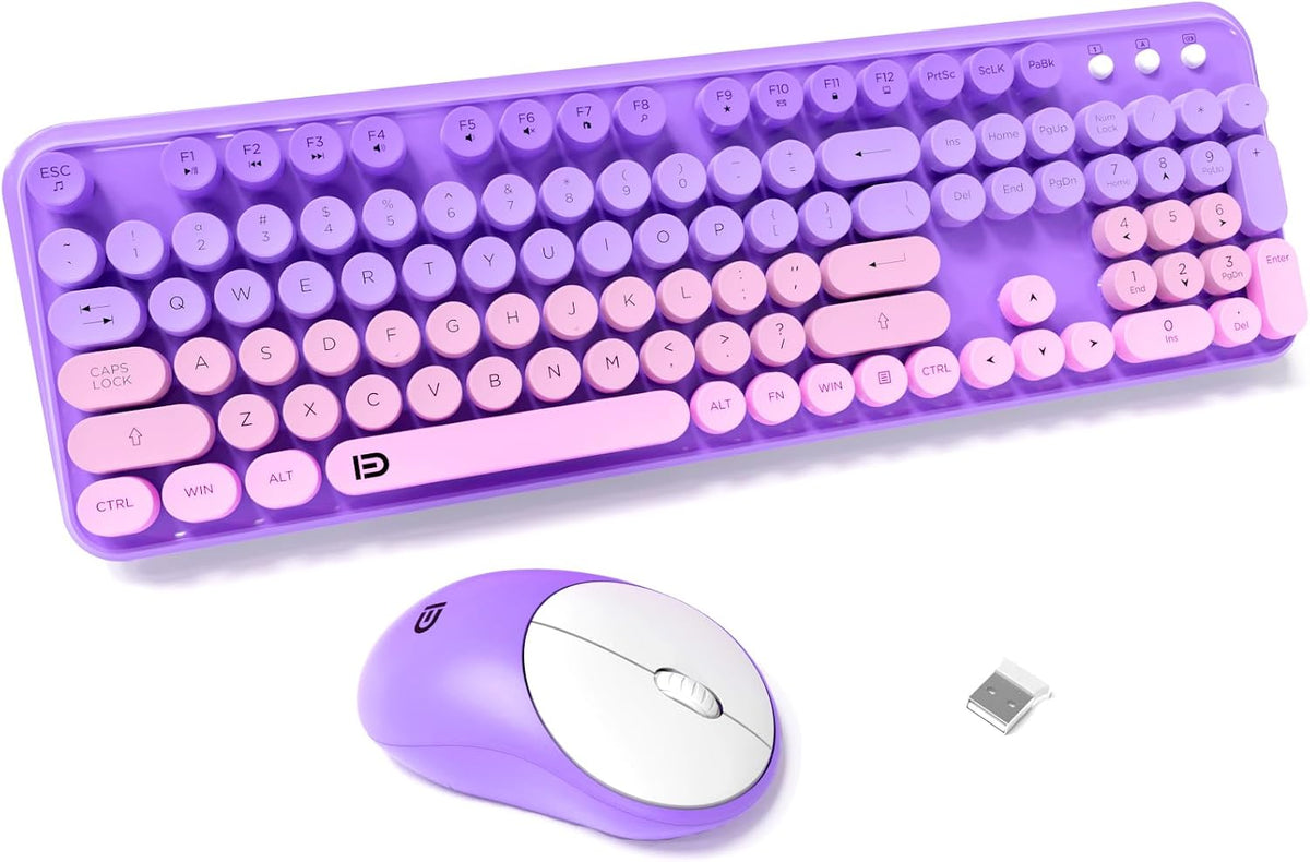 FD Wireless Keyboard and Mouse Combo - 2.4G Full-Sized Cute Colorful Mouse an...