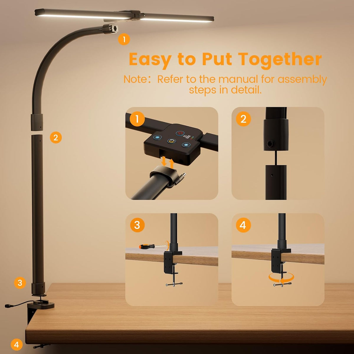 LED Desk Lamp for Home Office, 24W Computer Desk Light with Remote Control, B...