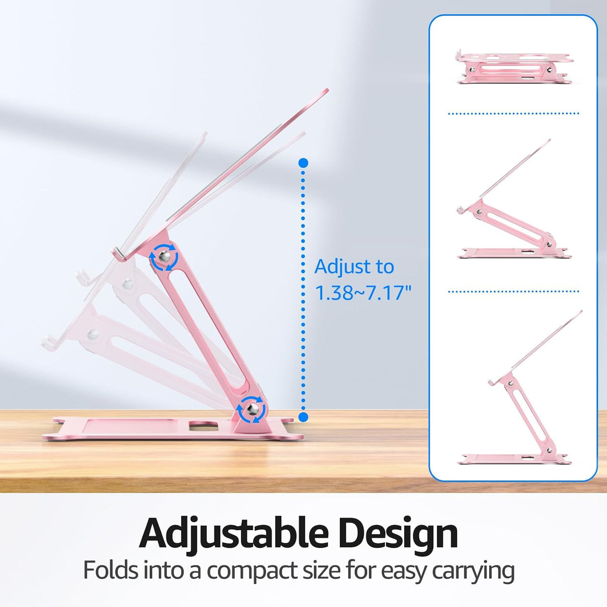 Urmust Adjustable Laptop Stand for Desk, 10-15.6“ Laptop Riser, Pink