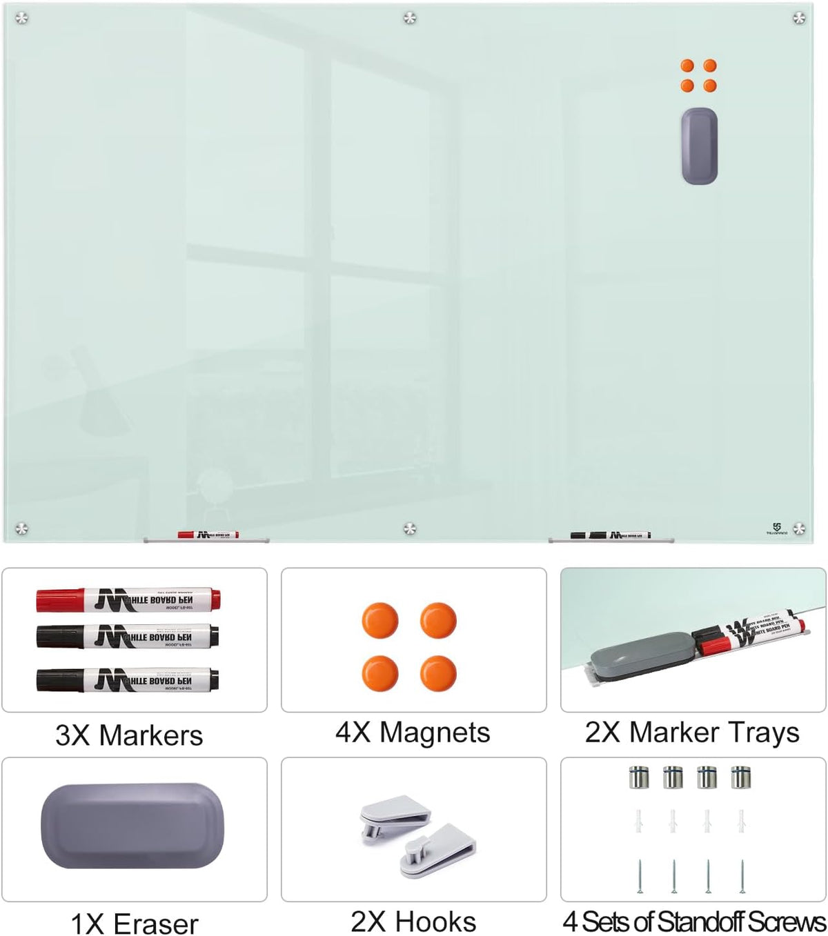 TSJ OFFICE White Board for Wall - 72" x 48" White Glass Board 6 X 4 FT