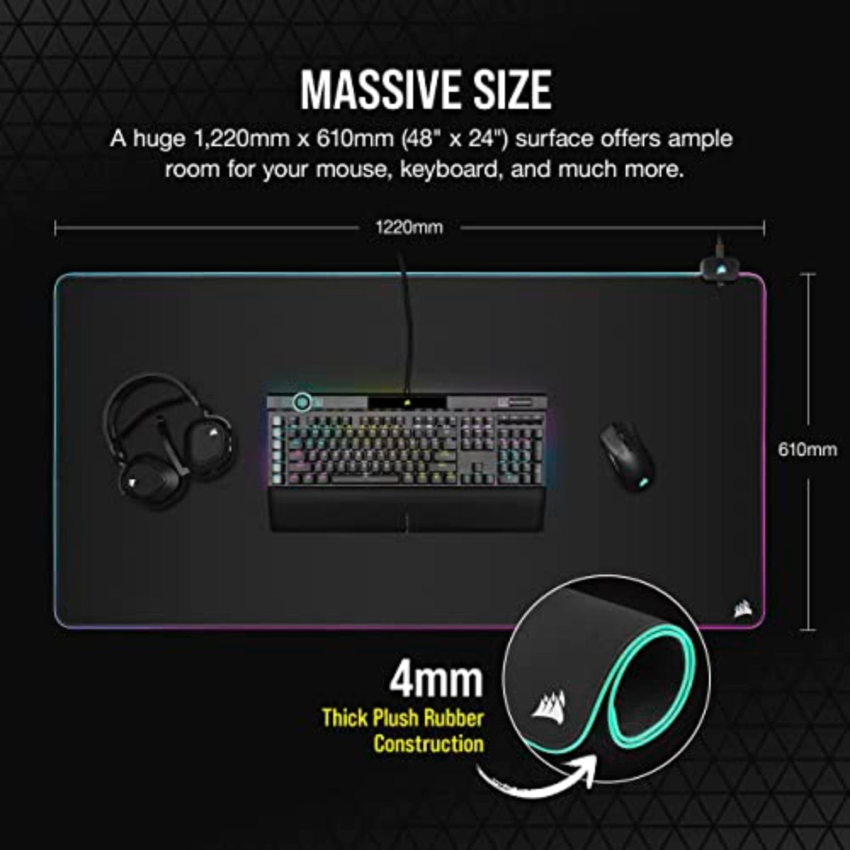 Corsair MM700 RGB Extended 3XL Cloth Gaming Mouse Pad/Desk Mat – Black