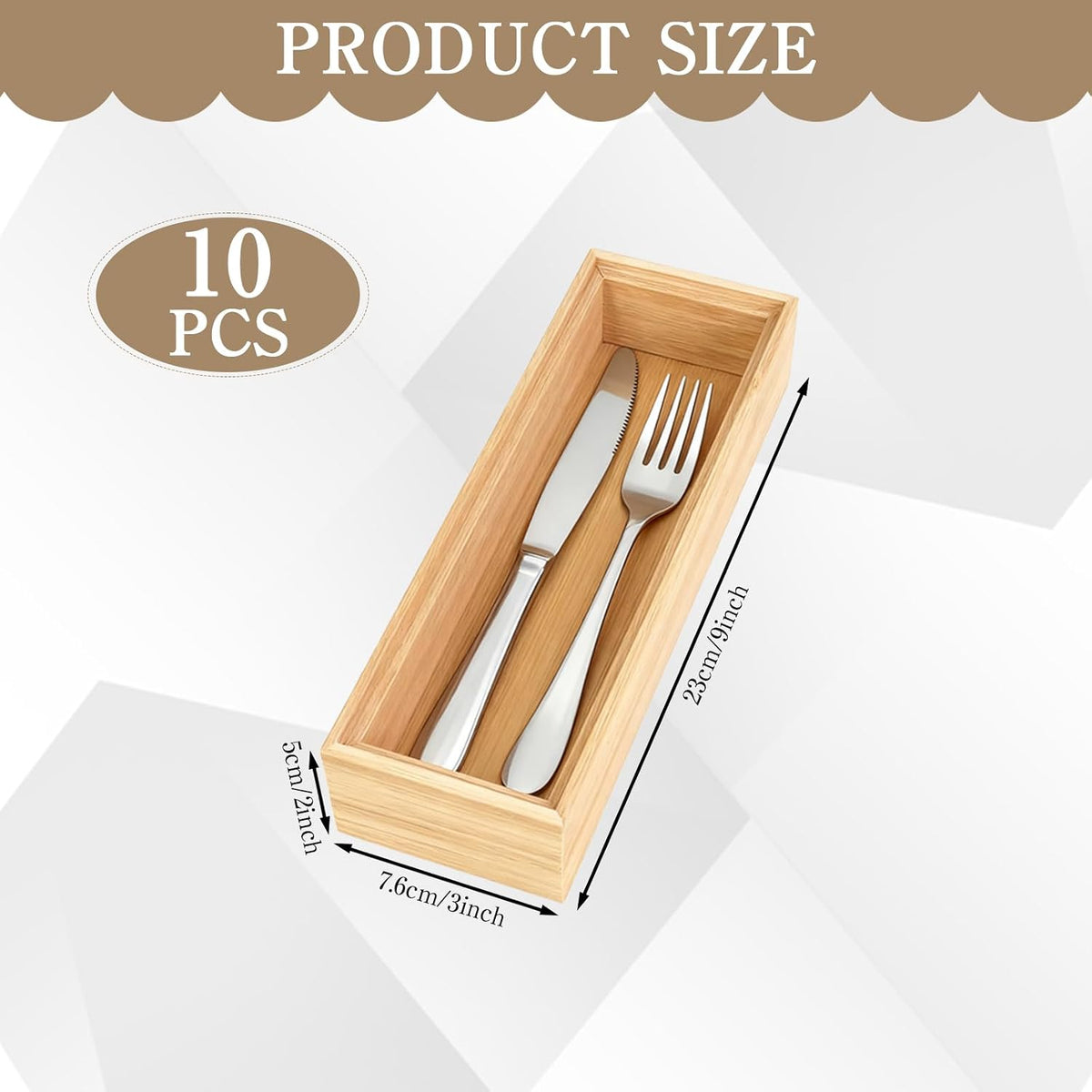 10 Pcs Bamboo Drawer Organizer 9 x 3 x 2 Inch Stackable Bamboo Silverware Tra...