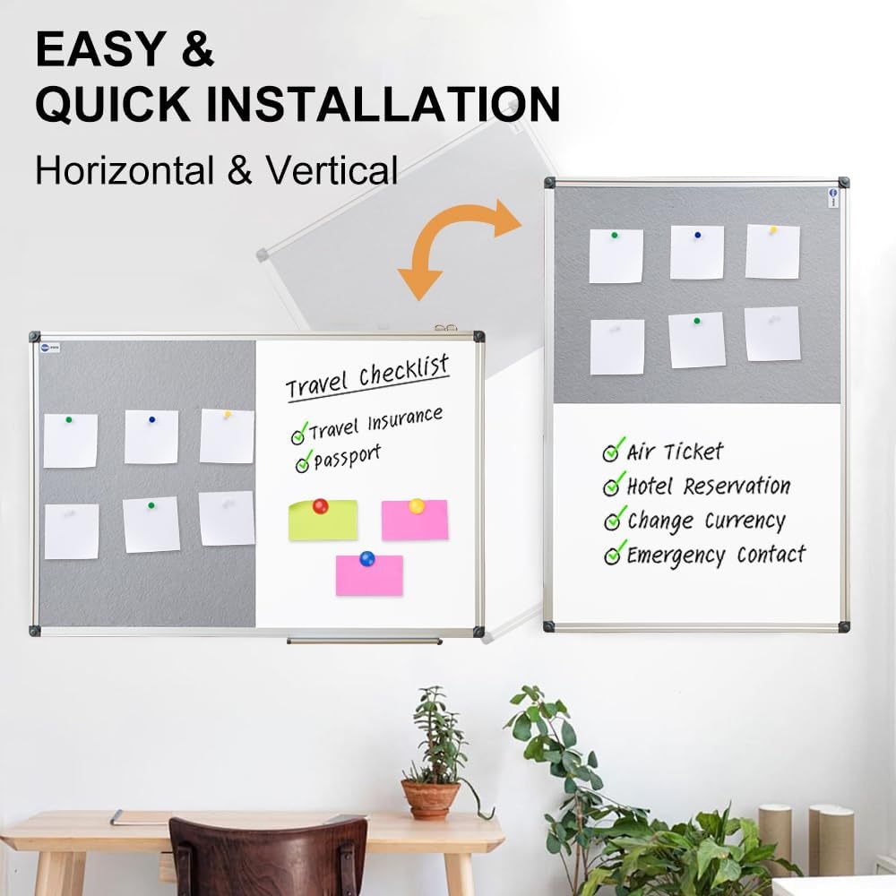 White Board and Cork Board Combo - 24 x 18 Inches Large Dry Erase Whiteboard ...