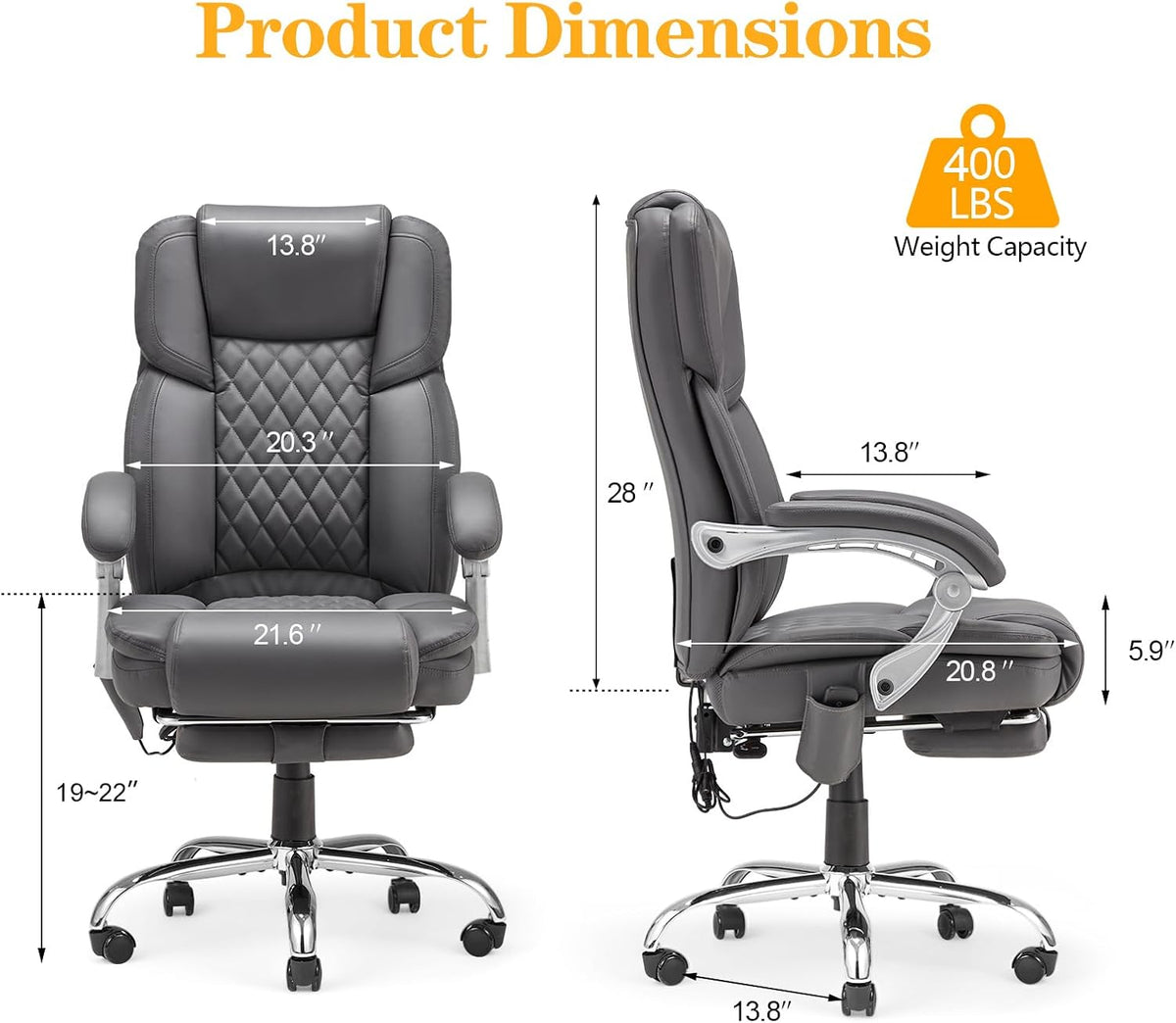 HOMREST Heated Massage Executive Office Chair with Footrest, Grey