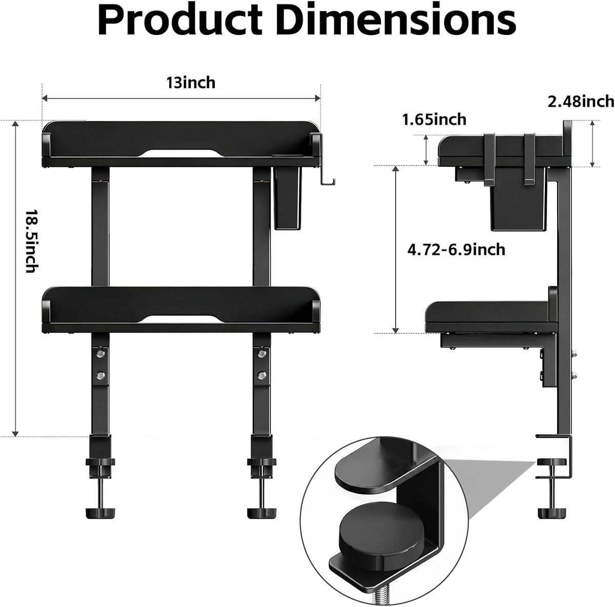 2-Tier Clamp on Wood Desktop Shelf, Adjustable Height Office Desk Organizer
