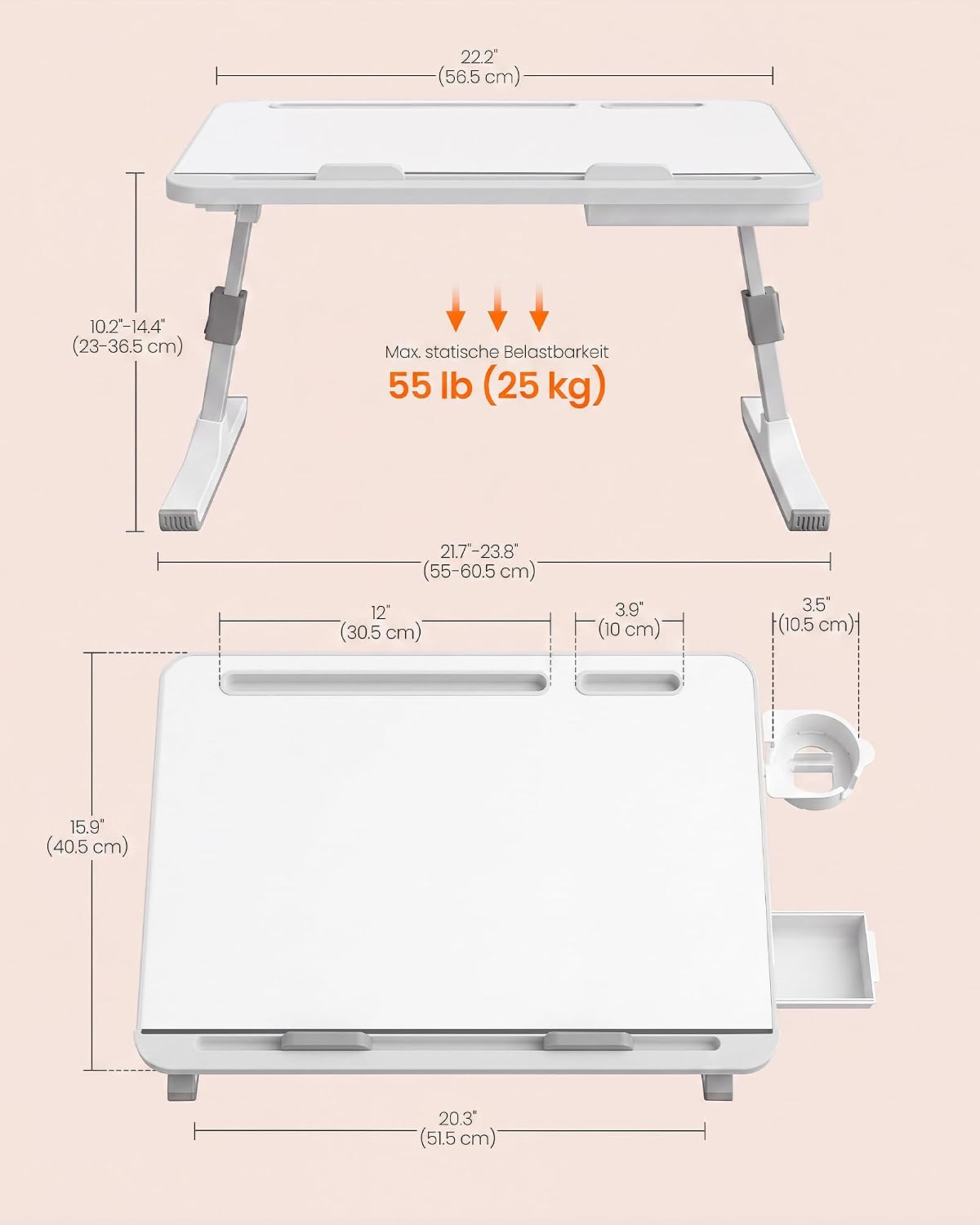 SONGMICS HOME Lap Desk, Height & Angle Adjustable Laptop Stand for Bed