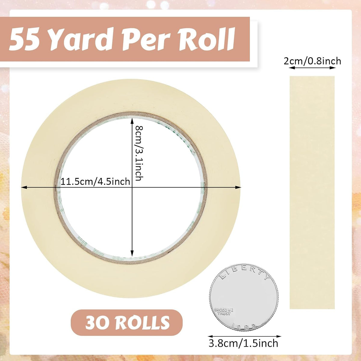 Fainne 30 Rolls Masking Tape Bulk 0.8 Inch 55 Yards