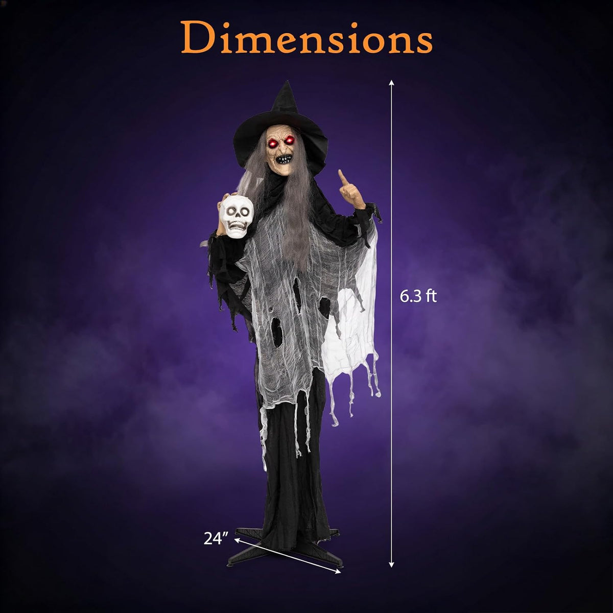 Tangkula 6.3 FT Animated Halloween Standing Talking Witch with Skull