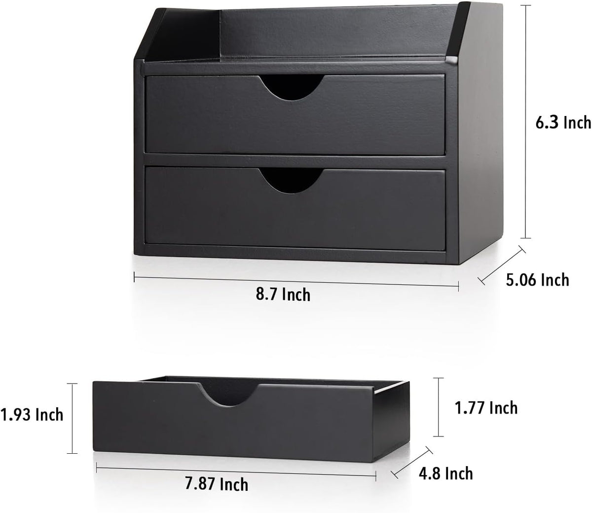 ROSE BLOOM Black Wood Desk Organizer with 2 Drawer, Mini Cute Cabinet with St...