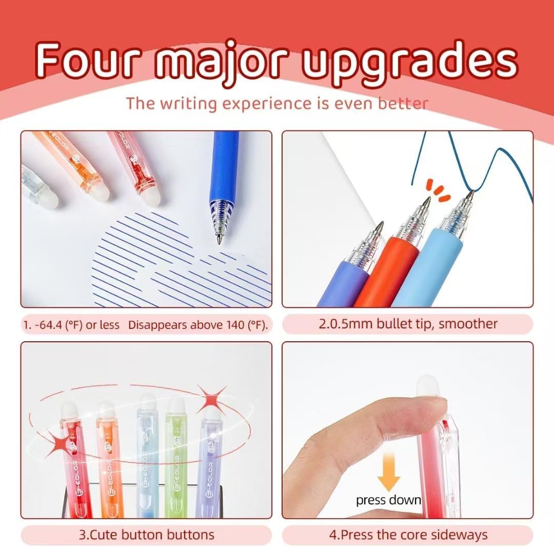 48 Colors Retractable Erasable Gel Pens Clicker,Fine Point 0.7mm Smooth Writi...