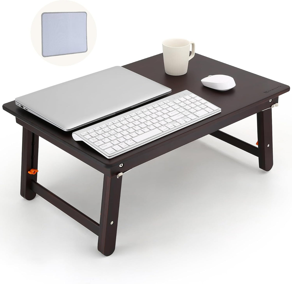 Nnewvante Foldable Laptop Desk, 25.6 Inch Bed Tray Table, Black Walnut