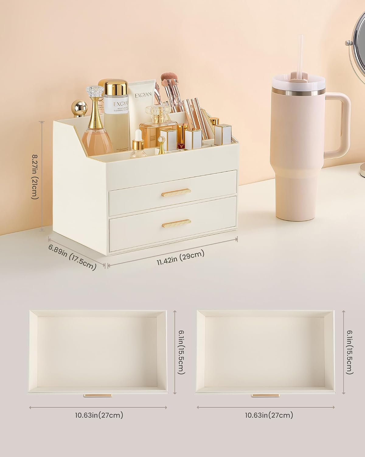 Lolalet Makeup Organizer for Vanity Desk, 3-Layer PU Leather Luxury Make Up S...