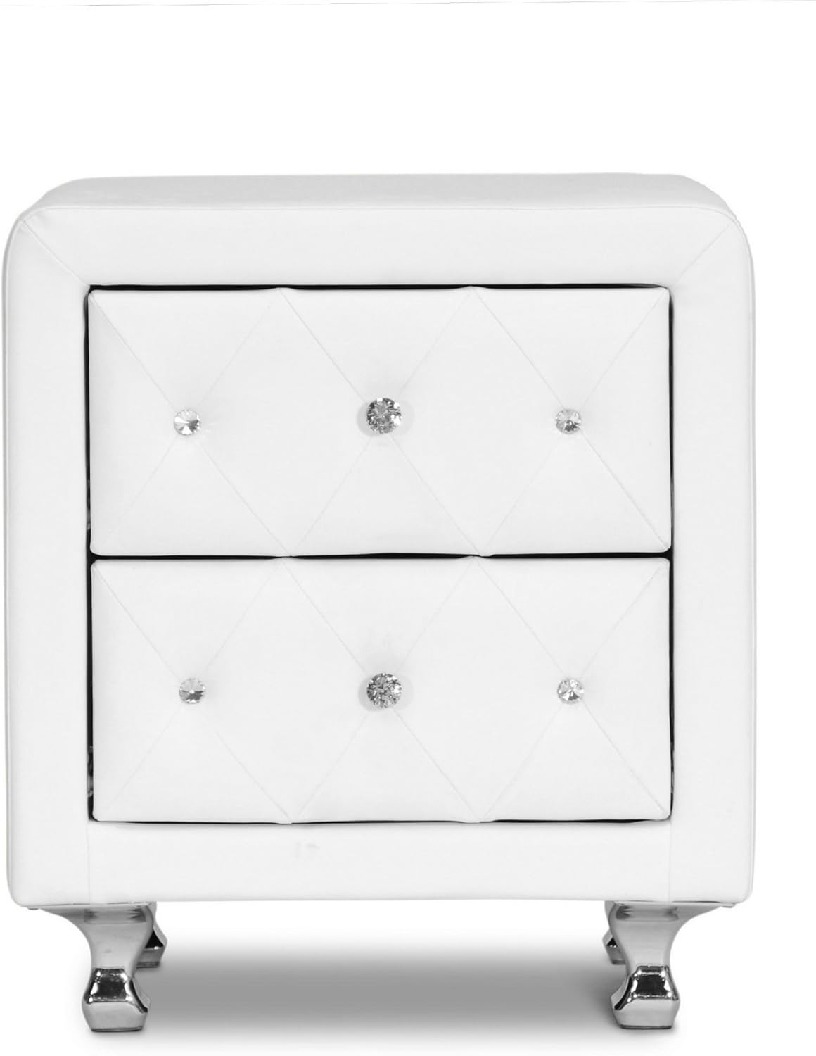 Baxton Studio Stella Crystal Tufted Upholstered Modern Nightstand, White