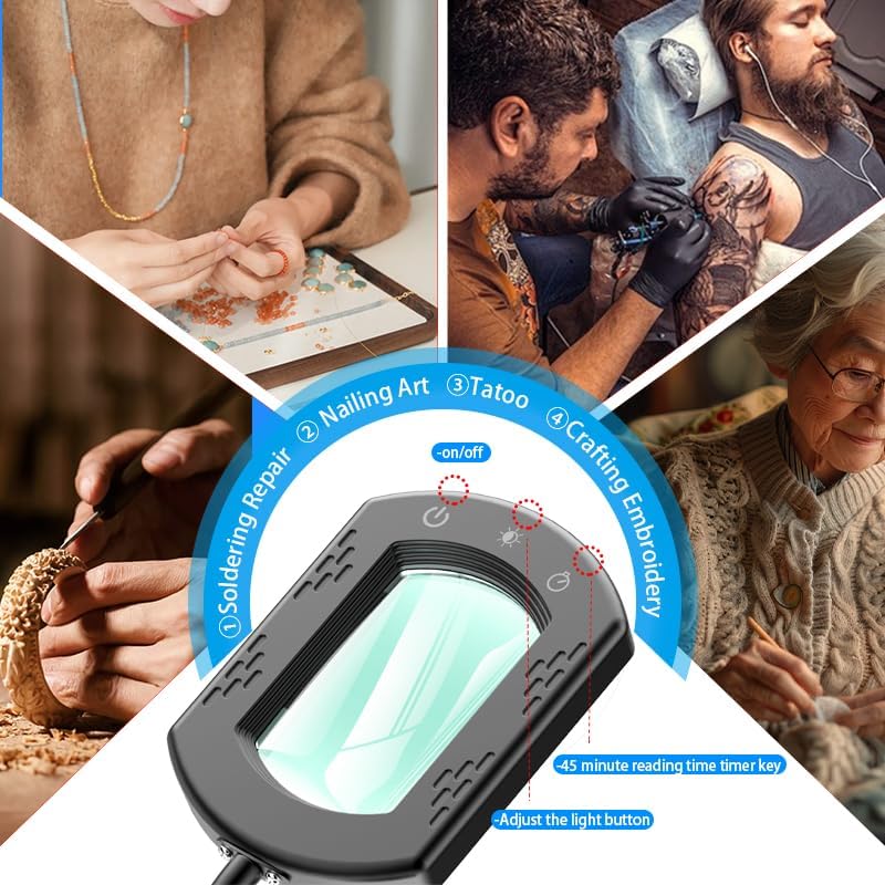 Magnifying Glass with Light and Stand, 15X Hands Free Lighted Magnifying Lamp...