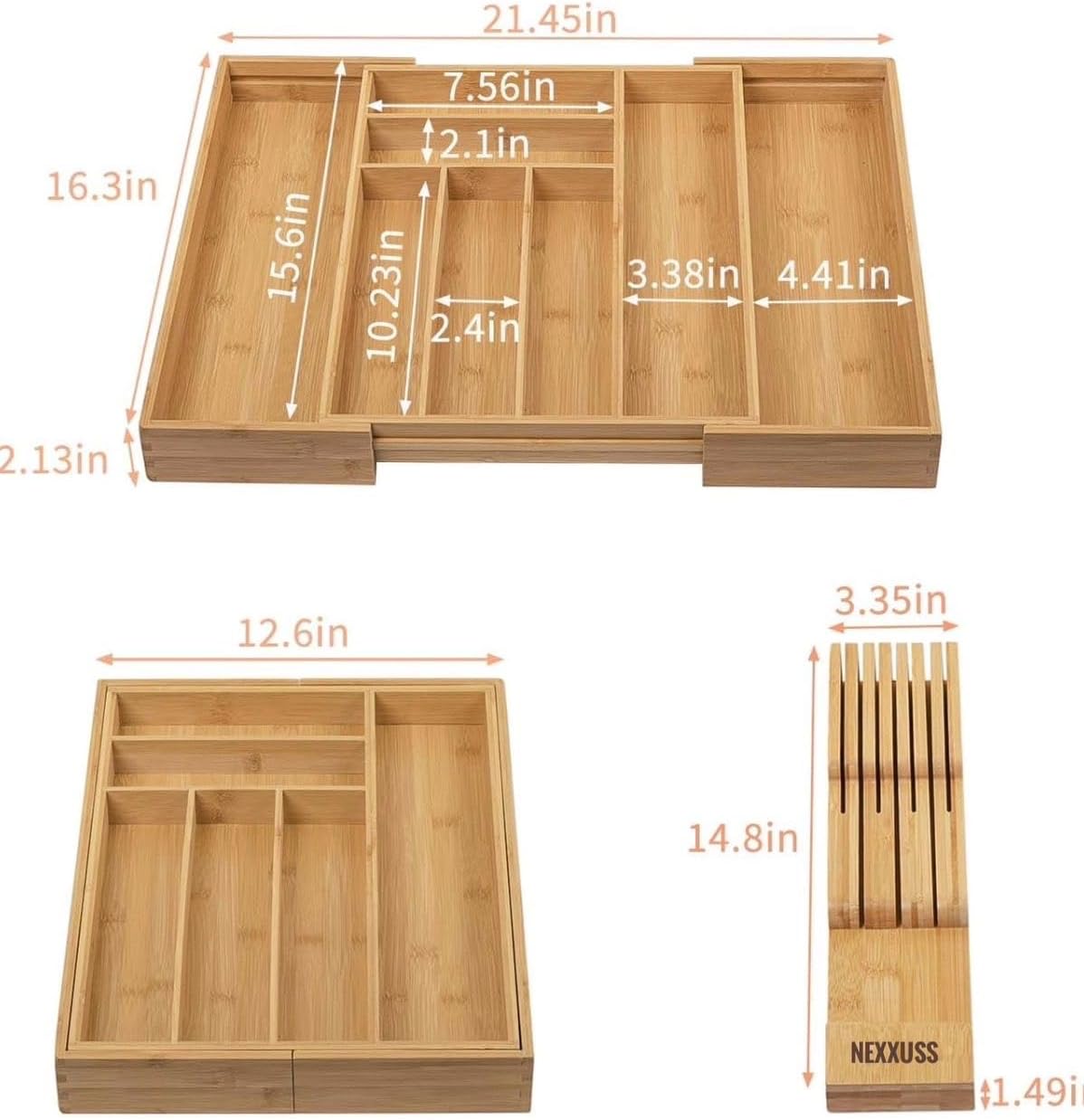 Nexxuss Bamboo Kitchen Drawer Organizer, Expandable Utensil Organizer with Re...