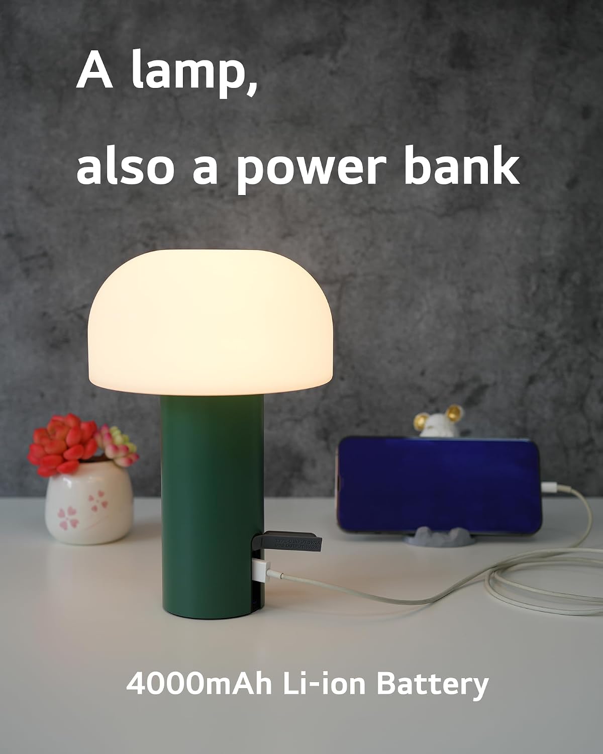 Small Cordless Mushroom Table Lamp, Waterproof Shower Lamp Green