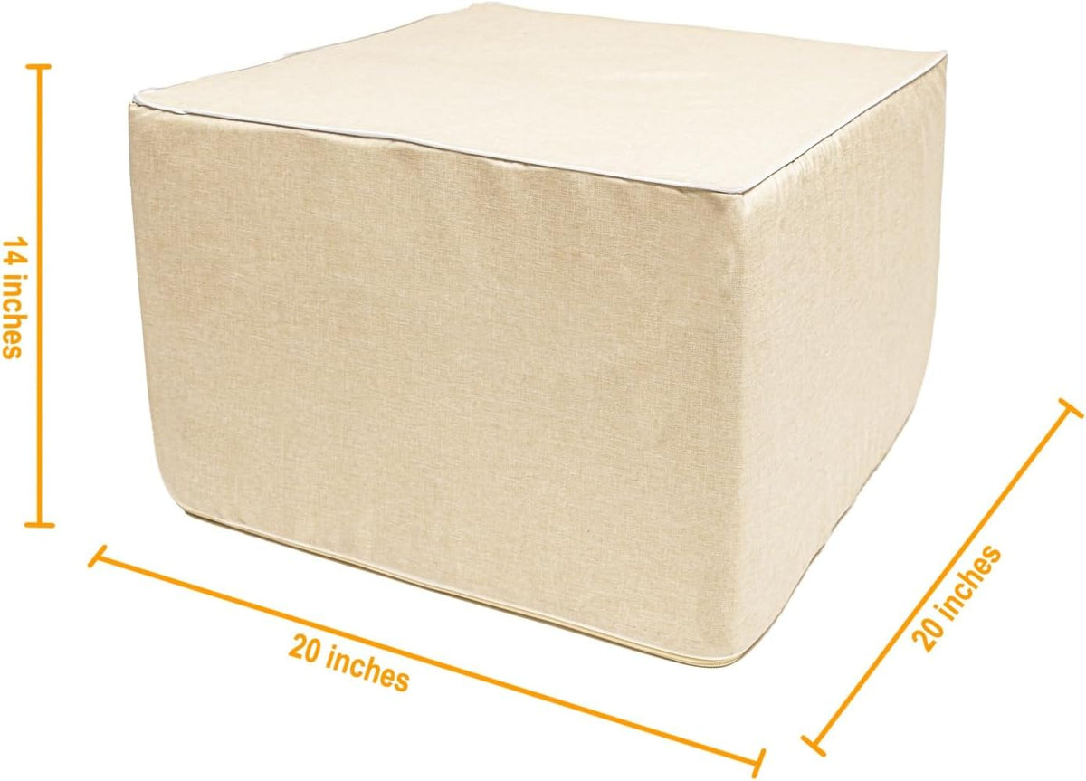 Outdoor Square Ottoman 20x20x14 In, Outdoor Footstool,Patio Footrest Linen