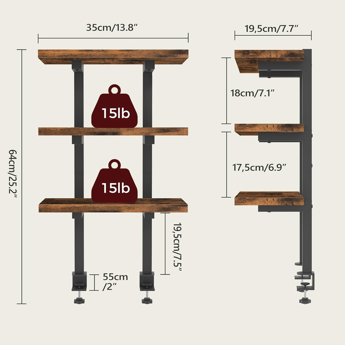 MAHANCRIS Clamp On Desk Organizer, 3-Tier Desktop Bookshelf, Adjustable Desk ...
