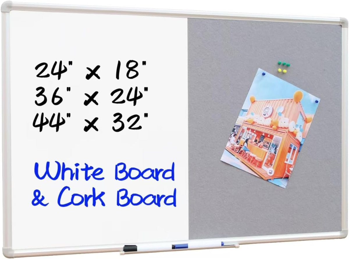 DEVELOP Grey Felt Bulletin & Magnetic Dry Erase Combo Board, 36 x 24 Inch...