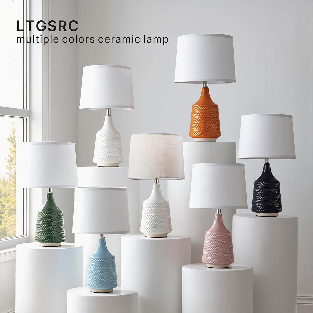 White Ceramic Table Lamps Set of 2, 18.5" Modern Bedside Lamps for Night...