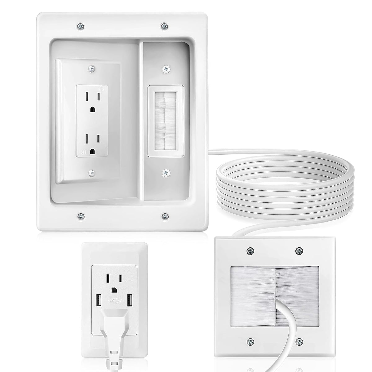 in Wall Cable Management Kit, TV Cable Hider Wall Kit with Recessed Outlet