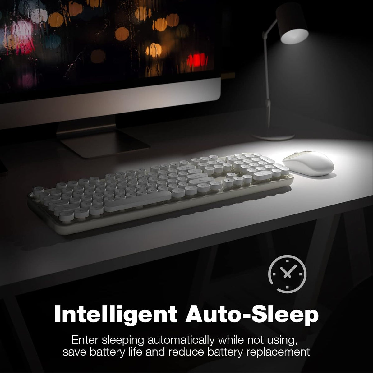 KNOWSQT Wireless Keyboard and Mouse Combo - White-Milky Full-Sized 2.4 GHz 10...